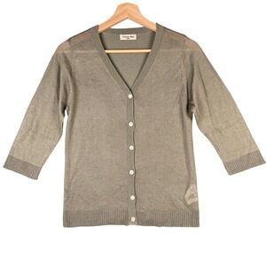 Samansa Mos2 Taupe V-Neck 3/4 Sleeve Crochet Trim Cardigan NTM-1603683 Size M